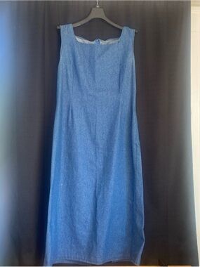 Vintage Classic Blue Denim Midi Dress - Sleeveless